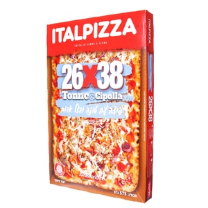 קופסת פיצה קפואה ITALPIZZA בפורמט 26x38 ס"מ, בטעם טונה ובצל.